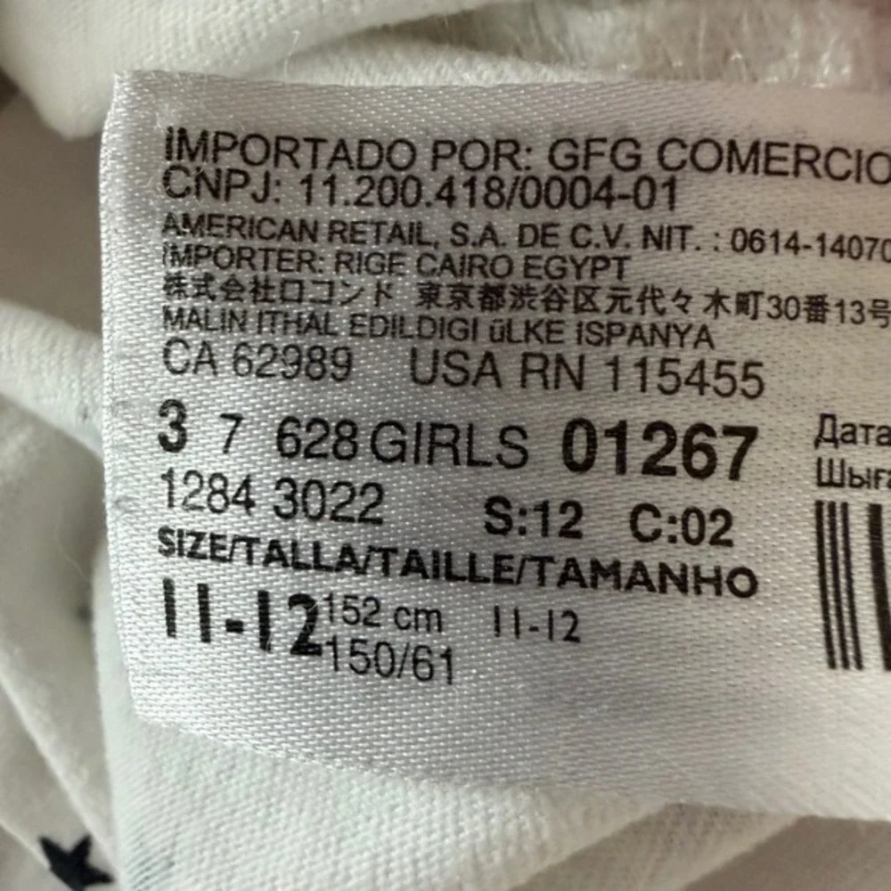 MNG Mango Kids White Black Star‎ Print Cotton Pajama Set Size 11-12 Girls PJs